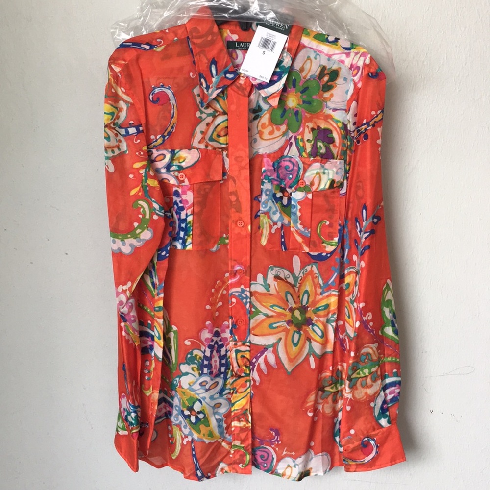 Ralph Lauren Orange Floral Button-up Shirt NWT